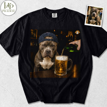Personalized Pitbull T-Shirt | Custom Dog Photo Bar Graphic Tee | Funny Dog Lover Gift | Upload Your Pet Picture