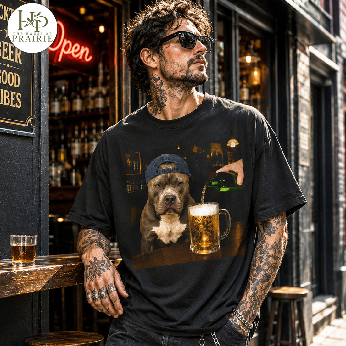 Personalized Pitbull T-Shirt | Custom Dog Photo Bar Graphic Tee | Funny Dog Lover Gift | Upload Your Pet Picture