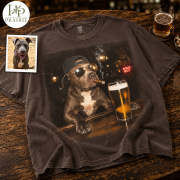 Personalized Pitbull T-Shirt | Custom Dog Photo Bar Beer Graphic Tee | Funny Pitbull Lover Gift | Upload Your Pet Picture