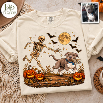 Personalized Pitbull Halloween T-Shirt | Custom Dog Photo Spooky Moon Pumpkin Graphic Tee | Funny Dog Lover Halloween Gift | Upload Your Pet Picture