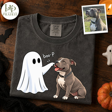 Personalized Pitbull Halloween T-Shirt | Custom Dog Photo Cute Ghost Boo-P Graphic Tee | Funny Spooky Season Pitbull Lover Gift | Upload Your Pet Picture