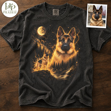 Personalized German Shepherd T-Shirt | Custom Dog Photo Moonlight Portrait Tee | German Shepherd Memorial Gift | Upload Your Pet Picture