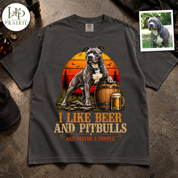 Personalized Pitbull T-Shirt | Custom Dog Photo I Like Beer and Pitbulls and Maybe 3 People Retro Vintage Graphic Tee | Funny Pitbull Lover Gift | Upload Your Pet Picture