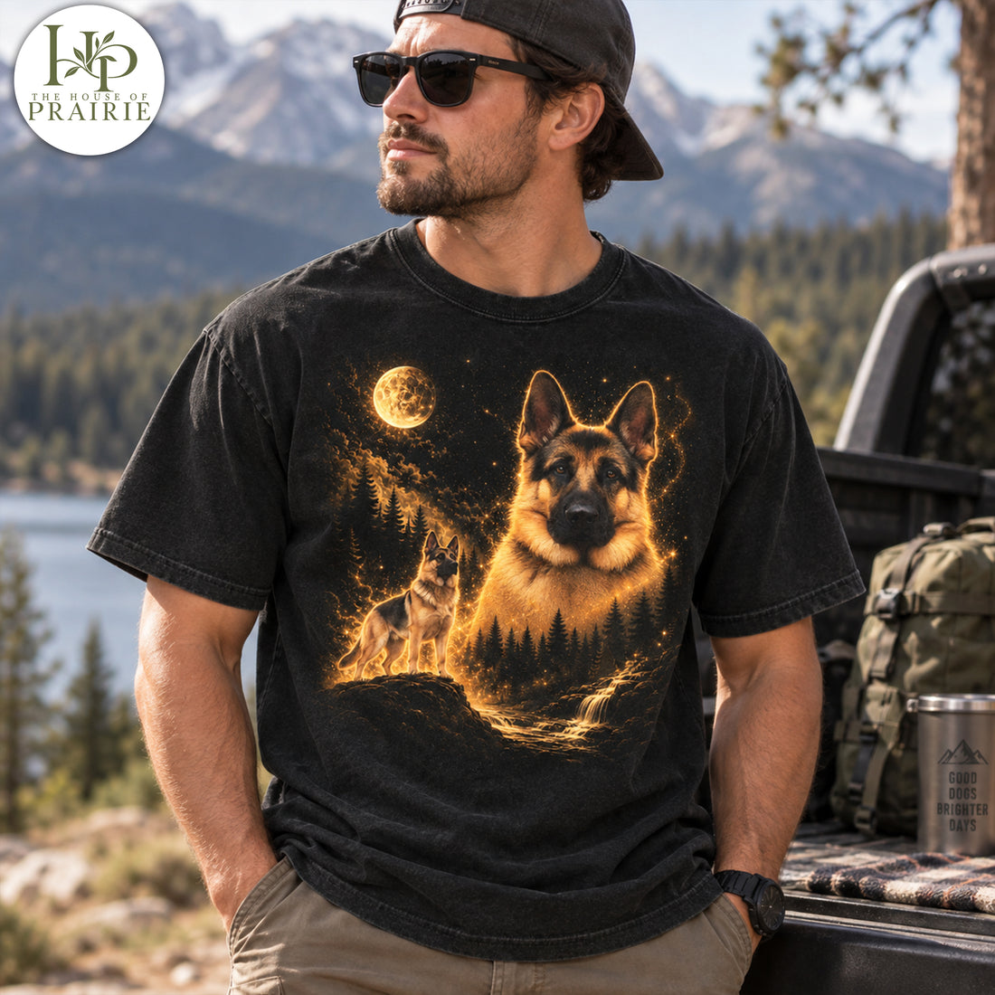 Personalized German Shepherd T-Shirt | Custom Dog Photo Moonlight Portrait Tee | German Shepherd Memorial Gift | Upload Your Pet Picture