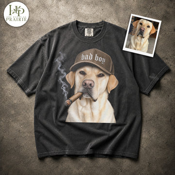 Personalized Labrador Retriever T-Shirt | Custom Dog Photo Bad Boy Graphic Tee | Funny Lab Lover Gift | Upload Your Pet Picture