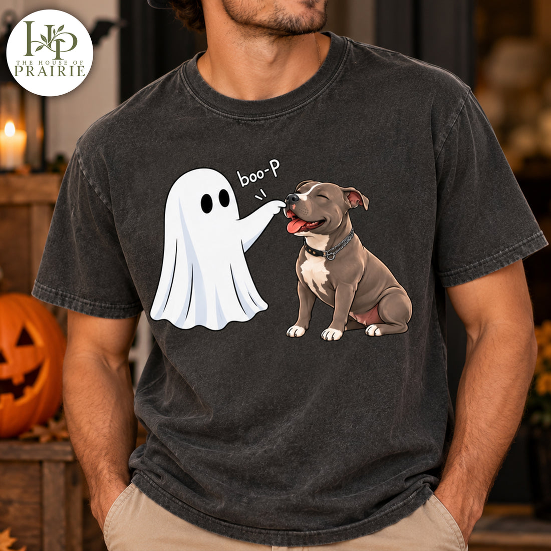 Personalized Pitbull Halloween T-Shirt | Custom Dog Photo Cute Ghost Boo-P Graphic Tee | Funny Spooky Season Pitbull Lover Gift | Upload Your Pet Picture