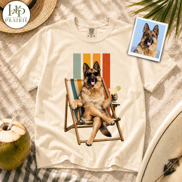 Personalized German Shepherd T-Shirt | Custom Dog Photo Beach Vacation Tee | Funny German Shepherd Gift | Upload Your Pet Picture