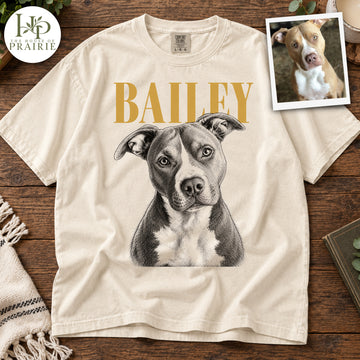 Personalized Pitbull Portrait T-Shirt | Custom Dog Photo Vintage Sketch Graphic Tee | Custom Pet Name Shirt | Pitbull Lover Gift | Upload Your Pet Picture