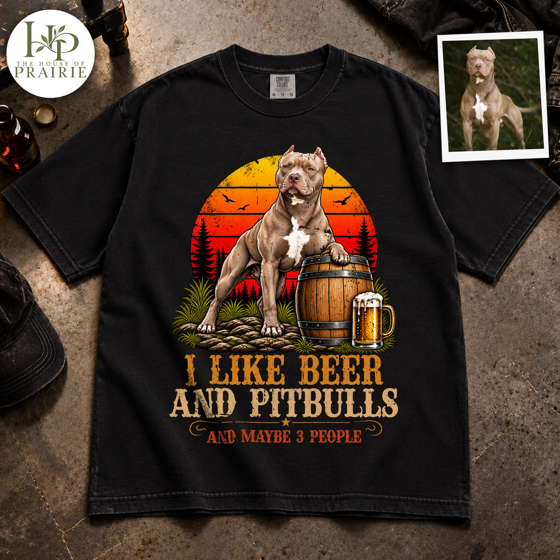 Personalized Pitbull T-Shirt | Custom Dog Photo I Like Beer and Pitbulls and Maybe 3 People Retro Vintage Graphic Tee | Funny Pitbull Lover Gift | Upload Your Pet Picture