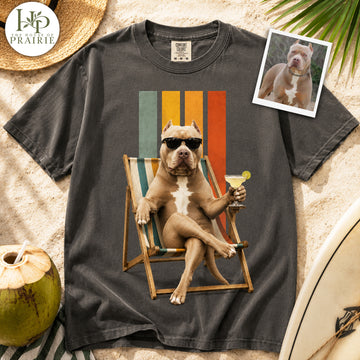 Personalized Pitbull T-Shirt | Custom Dog Photo Beach Vacation Tee | Funny Pitbull Lover Gift | Upload Your Pet Picture