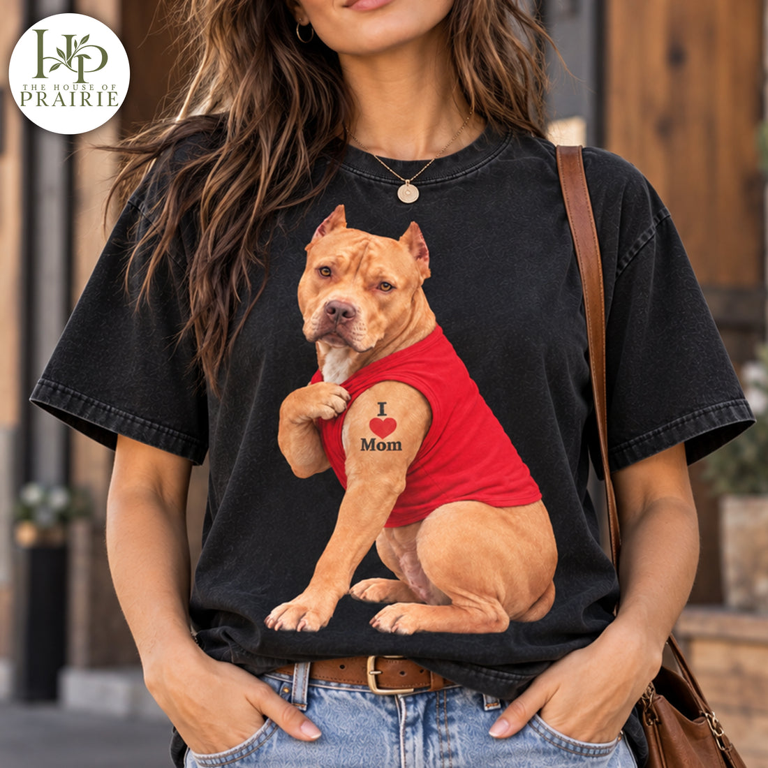 Personalized Pitbull T-Shirt | Custom Dog Photo I Love Mom Tattoo Funny Muscle Dog Graphic Tee | Pitbull Mom Mother's Day Gift | Upload Your Pet Picture