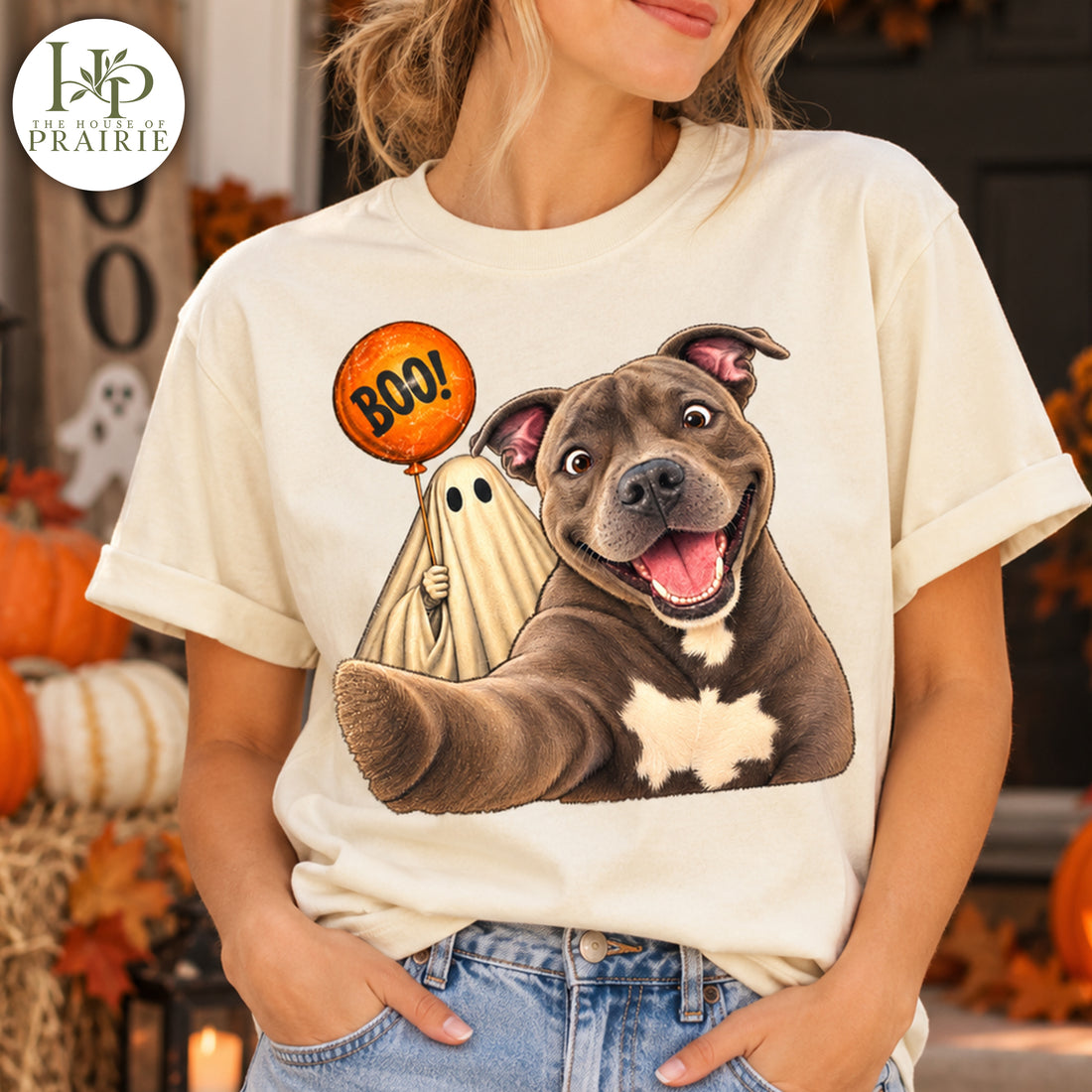 Personalized Pitbull Halloween T-Shirt | Custom Dog Photo Funny Selfie Ghost Boo Graphic Tee | Cute Spooky Season Pitbull Lover Gift | Upload Your Pet Picture
