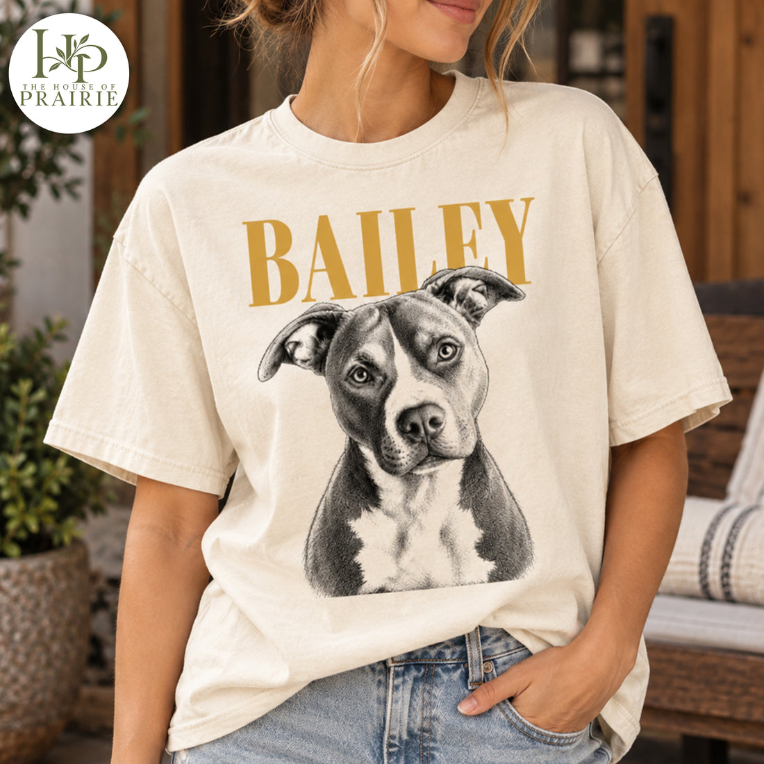 Personalized Pitbull Portrait T-Shirt | Custom Dog Photo Vintage Sketch Graphic Tee | Custom Pet Name Shirt | Pitbull Lover Gift | Upload Your Pet Picture