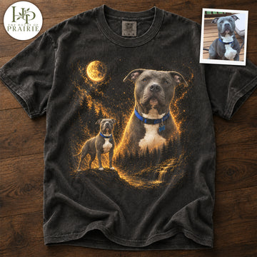 Personalized Pitbull T-Shirt | Custom Dog Photo Moonlight Portrait Tee | Pitbull Memorial Gift | Upload Your Pet Picture