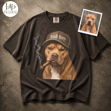 Personalized Pitbull T-Shirt | Custom Dog Photo Bad Boy Graphic Tee | Funny Pitbull Lover Gift | Upload Your Pet Picture