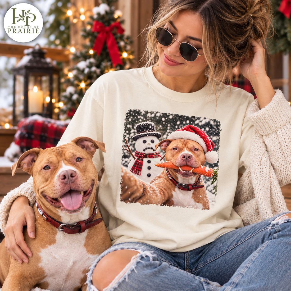 Personalized Pitbull Christmas T-Shirt | Custom Dog Photo Funny Snowman Carrot Selfie Graphic Tee | Holiday Pitbull Lover Gift | Upload Your Pet Picture