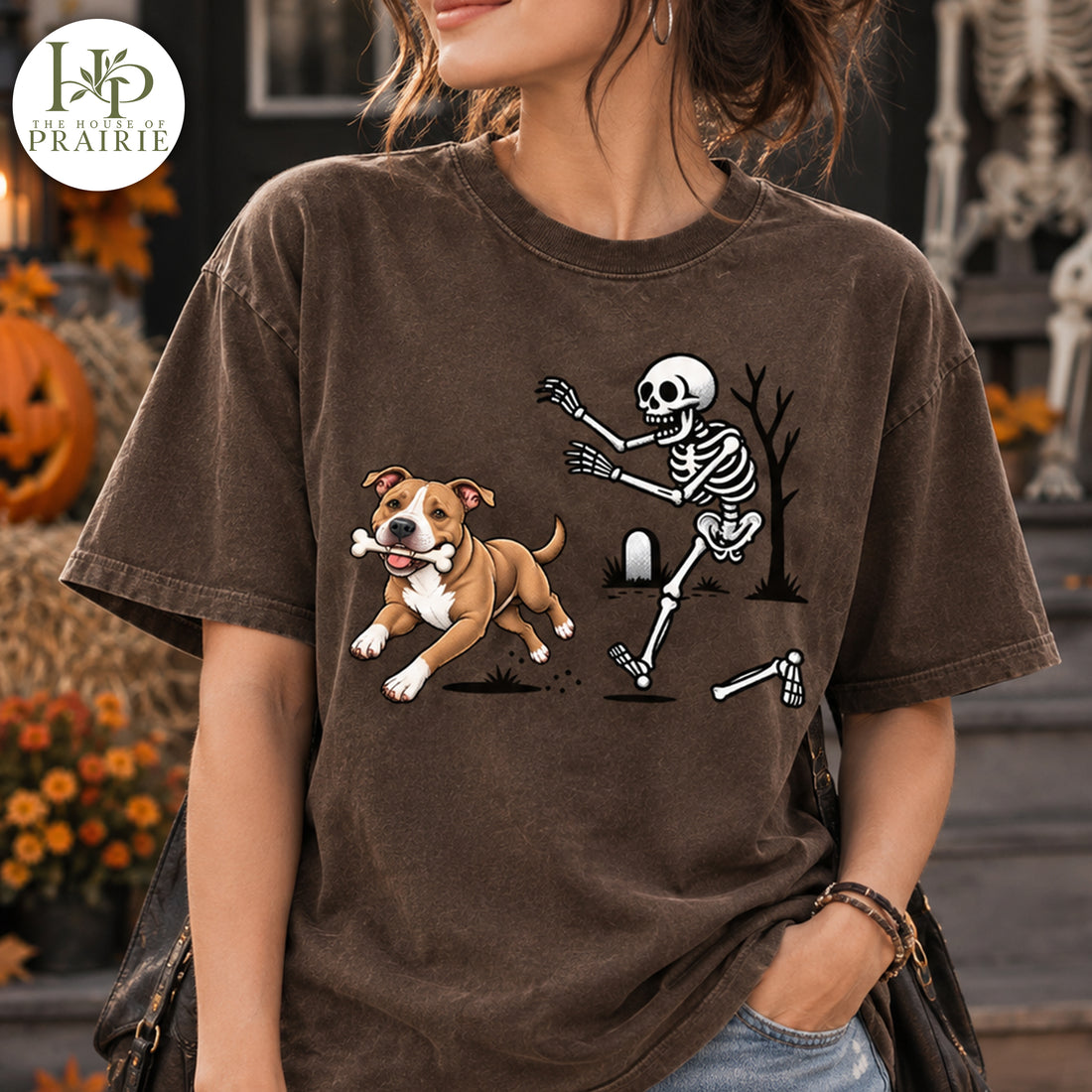 Personalized Pitbull Halloween T-Shirt | Custom Dog Photo Skeleton Chase Graphic Tee | Funny Pitbull Lover Gift | Upload Your Pet Picture